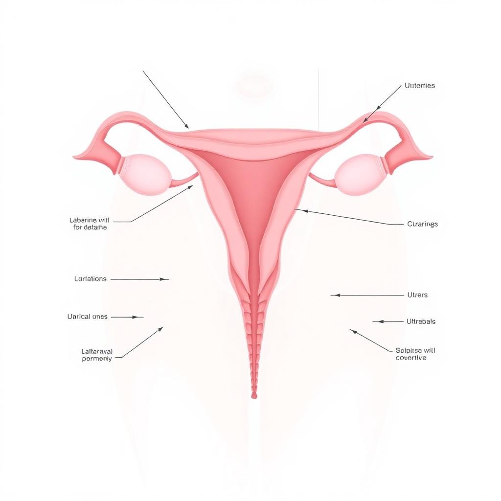 Laparoscopic equipment with reproductive system anatomical illustration