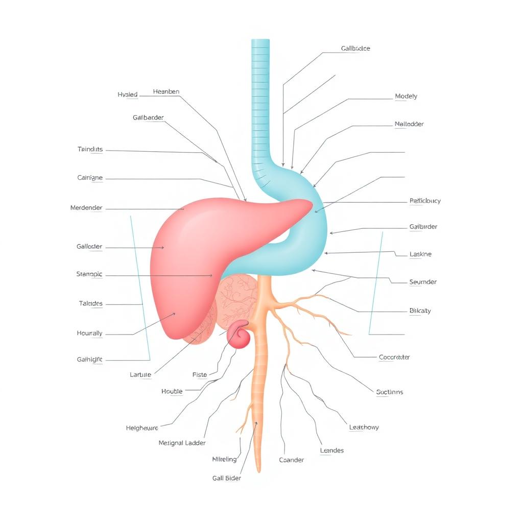Laparoscopic cholecystectomy equipment with gallbladder anatomical diagram
