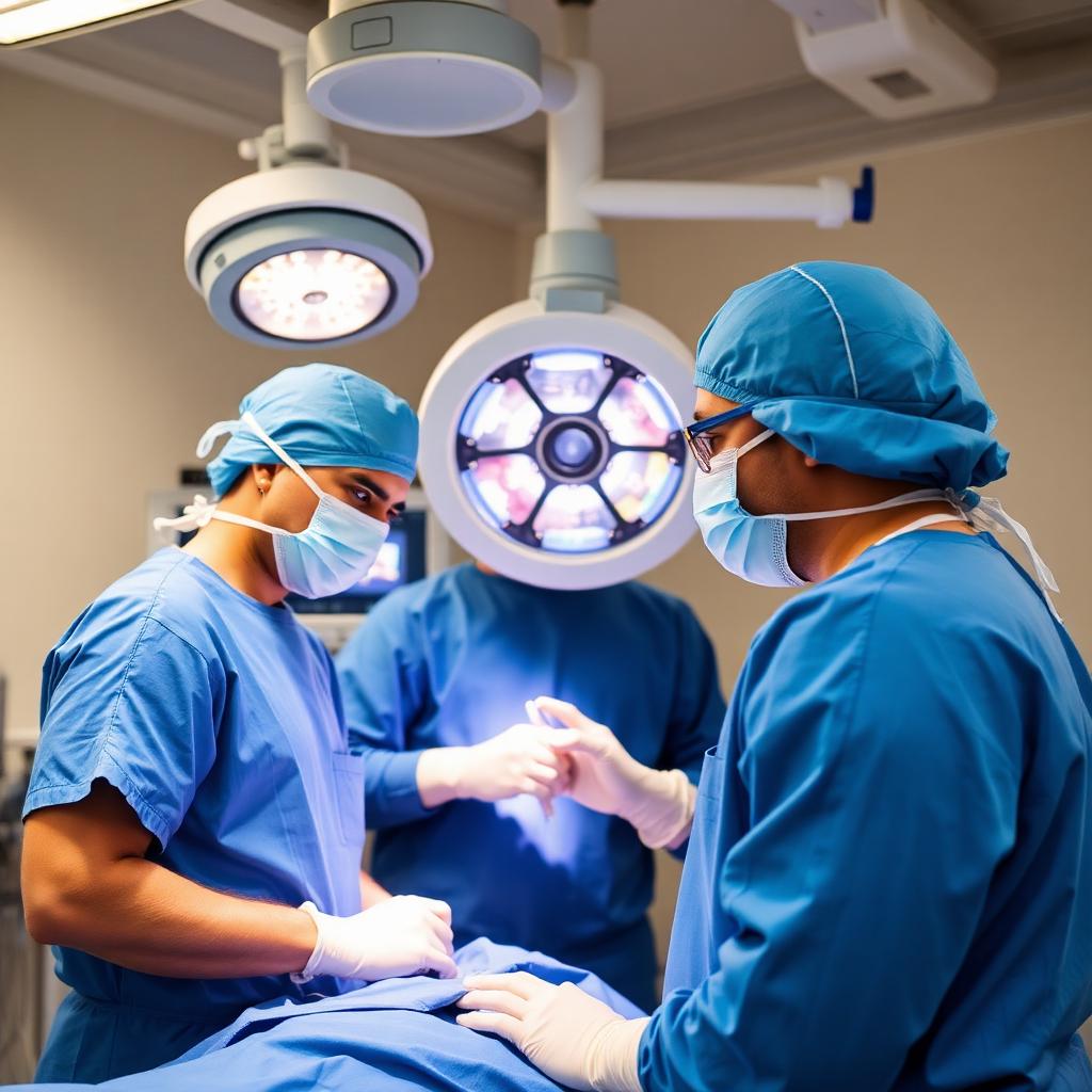 Surgical team performing a laparoscopic appendectomy in a modern OR