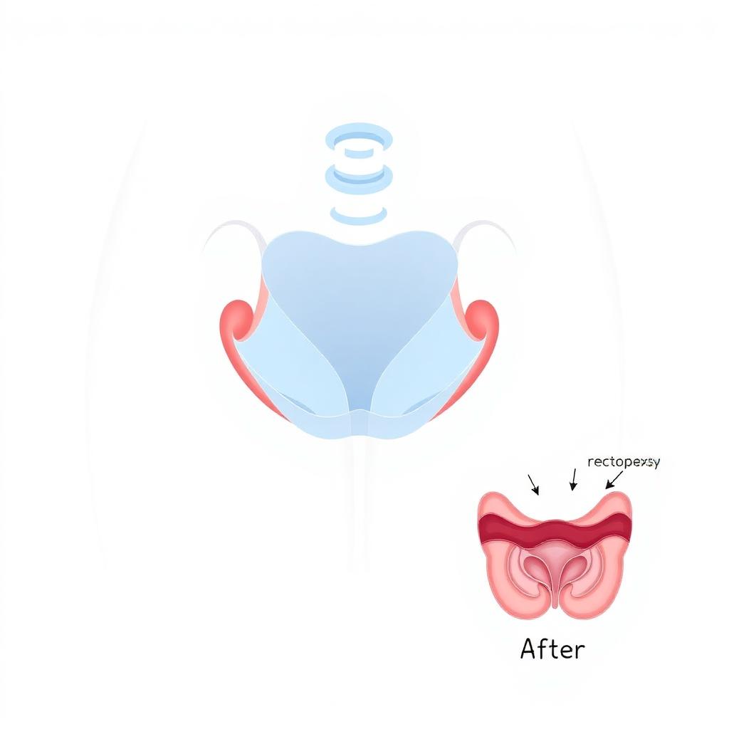 Robotic surgery console with pelvic anatomy illustration for rectopexy