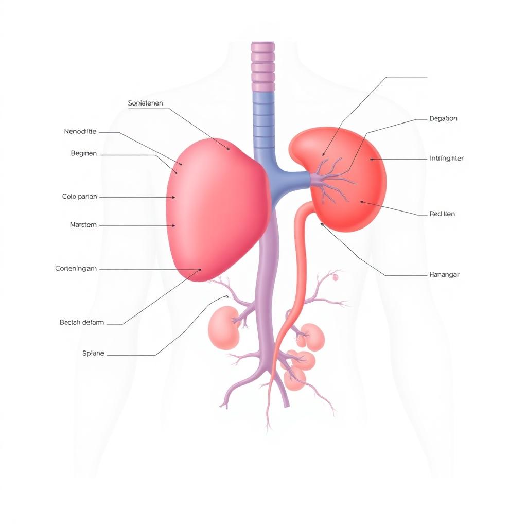 Laparoscopic instruments with spleen anatomical illustration