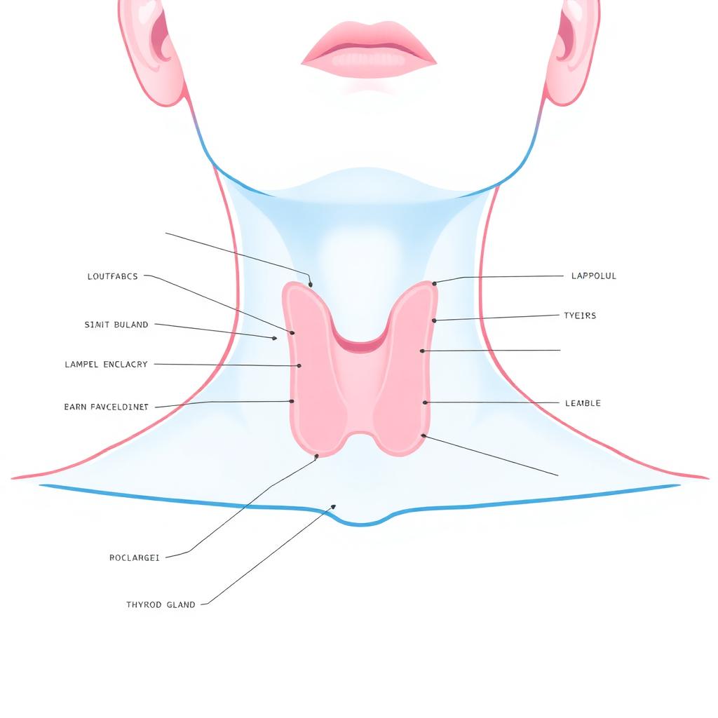 Ultrasound machine with thyroid scan and thyroid anatomy illustration