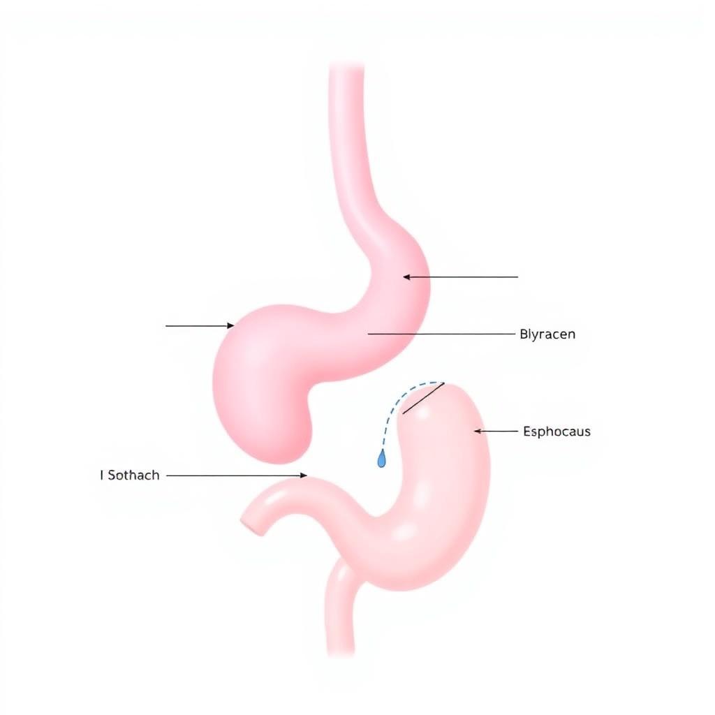 Endoscopy procedure and upper GI anatomical illustration