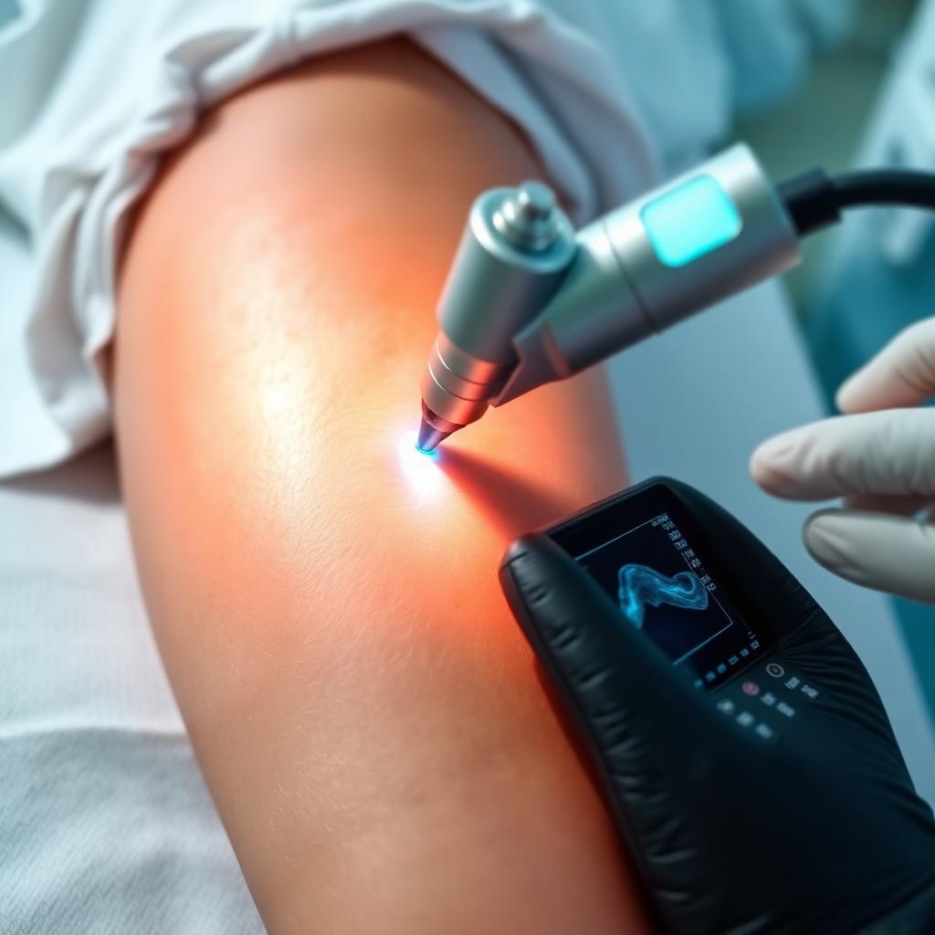 Doctor examining a patient's leg with a Doppler ultrasound probe